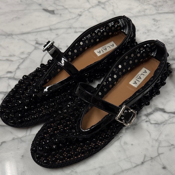 Alaia Shoes - Alaia Black Beaded Flats with Buckle